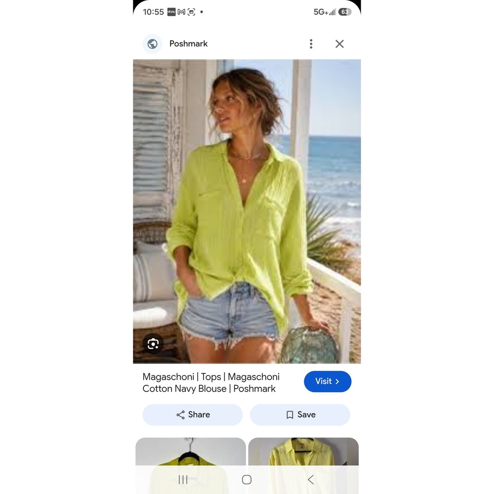 Magaschoni Lime Green Organic Cotton Gauze Button Down Shirt Blouse Medium